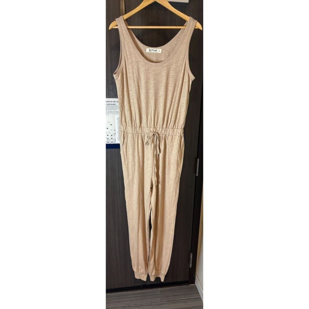 Three Bird Nest Jumpsuit Women's Large Beige Scoop Neck Sleeveless Drawstring